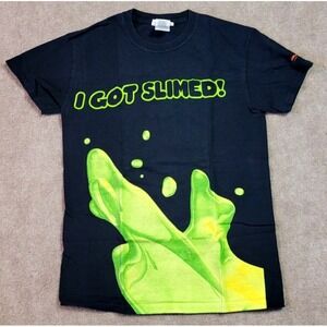 Vintage Nickelodeon Resorts I Got Slimed All Over Print T-Shirt Black Small Rare